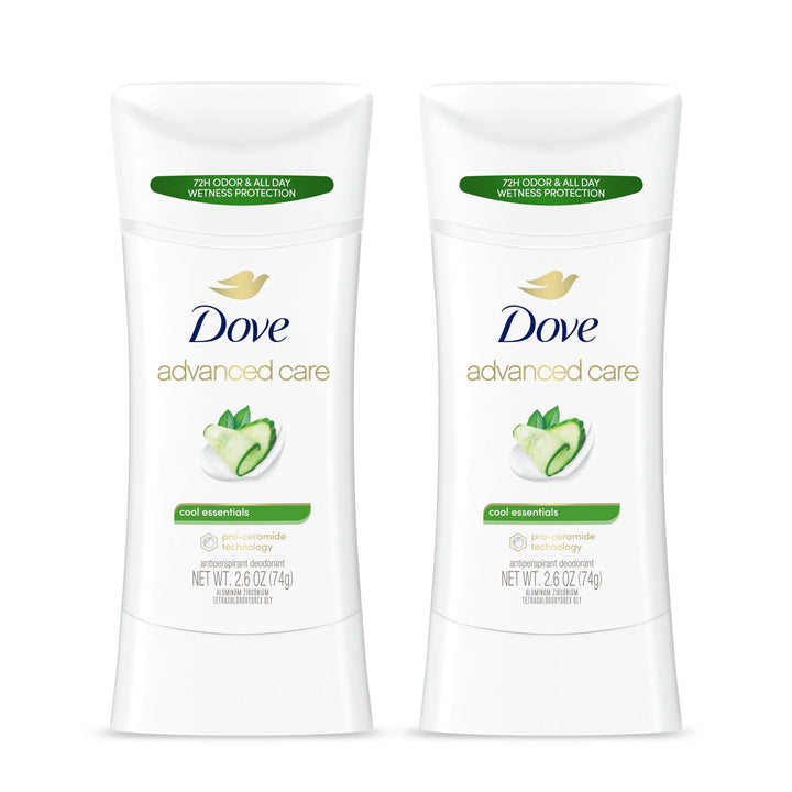 Dove Advanced Care Antiperspirant Deodorant Stick for Women, Cool Essentials, for 48 Hour Protection And Soft And Comfortable Underarms, 2.6 oz, 12 Count