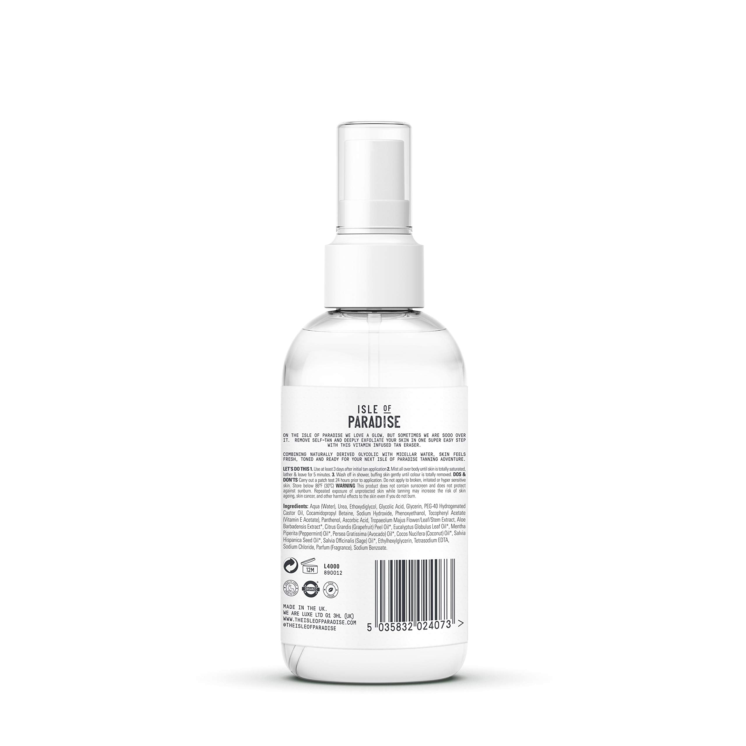 Isle of Paradise Over It Magic Self Tan Eraser - Vegan, Cruelty Free Exfoliating Glycolic Micellar Water, 200ml