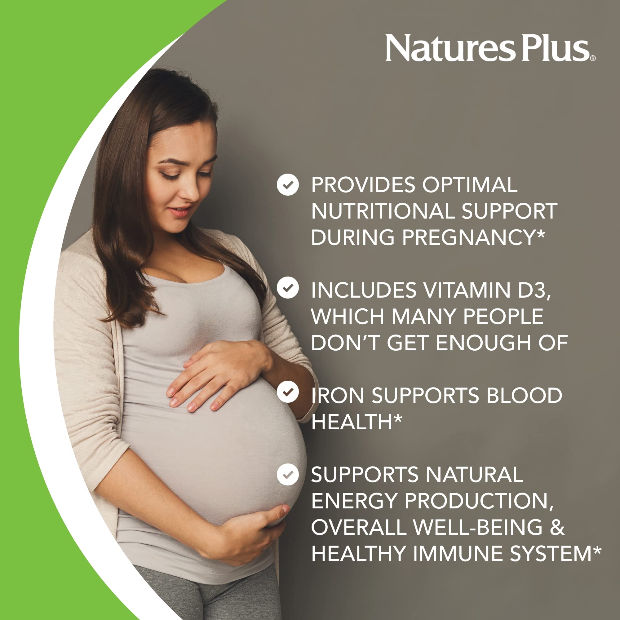 Natures Plus Ultra Prenatal Multivitamin - 800 mcg Folate, 180 Vegetarian Tablets - Prenatal Supplement with Iron, Iodine, Calcium & B-Complex Vitamins - Gluten-Free - 90 Servings