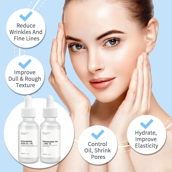 Anti Aging Face Serum Set 2PCS, Niacinamide & Hyaluronic Acid Serums for Wrinkles and Fine lines, Improves Skin Texture, Moisturising Set Oil Control & Pore Shrinkage for All Skins