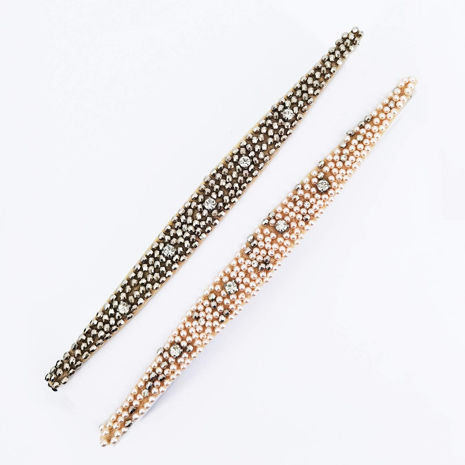 Inspirelle 5 Pack Babysbreath Rhinestone Beaded Elastic Headband, Fashionable Handmade Crystal Beaded Elastic Hairbands Lady Women Girls Hair Jewelry Accessories