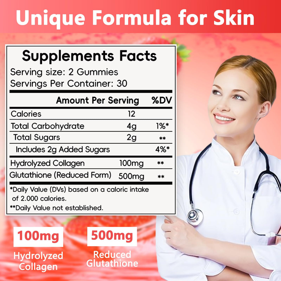 Whoyun Glutathione Collagen Gummies | Unique Skin Health Formula with Reduced Glutathione & Hydrolyzed Collagen | Smooth Wrinkles, Boost Immunity & Liver Health | 60 Gummies