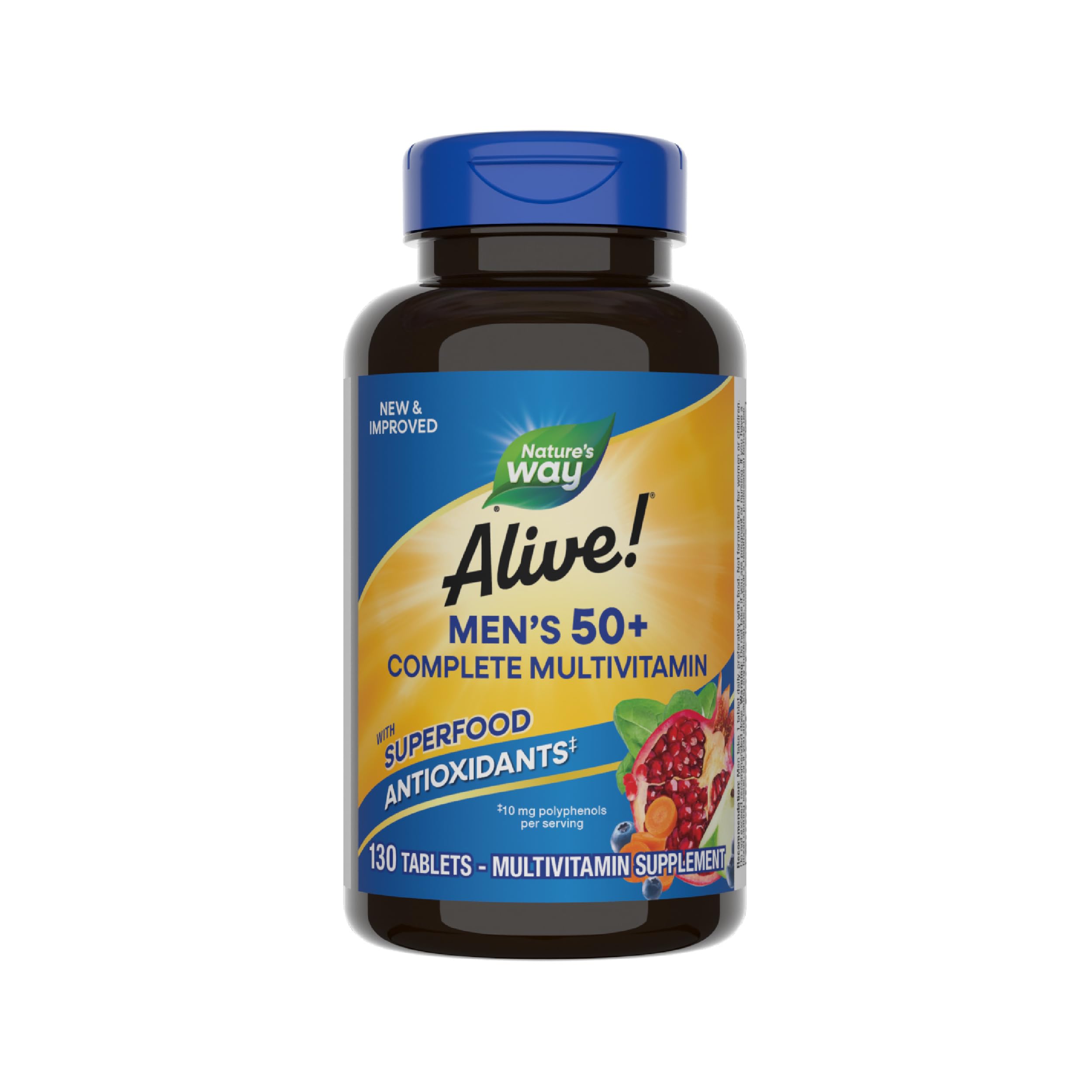 Nature’s Way Alive! Men’s 50+ Complete Multivitamin, Supports Multiple Body Systems*, Supports Cellular Energy*, High Potency B-Vitamins, Gluten-Free, 130 Tablets