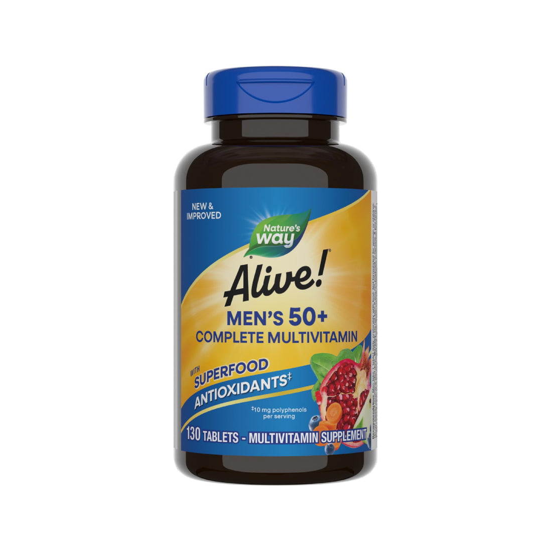 Nature’s Way Alive! Men’s 50+ Complete Multivitamin, Supports Multiple Body Systems*, Supports Cellular Energy*, High Potency B-Vitamins, Gluten-Free, 130 Tablets