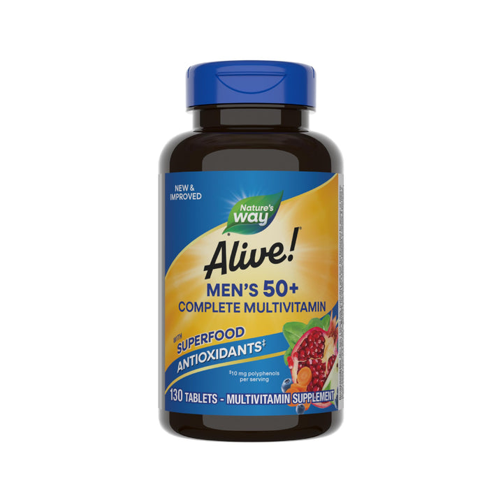 Nature’s Way Alive! Men’s 50+ Complete Multivitamin, Supports Multiple Body Systems*, Supports Cellular Energy*, High Potency B-Vitamins, Gluten-Free, 130 Tablets