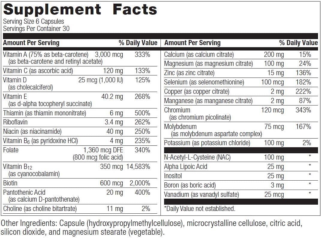 Bariatric Advantage Multi Formula without Iron, High Potency Daily Multivitamin for Bariatric Surgery Patients with 22 Essential Vitamins and Nutrients - 180 Capsules