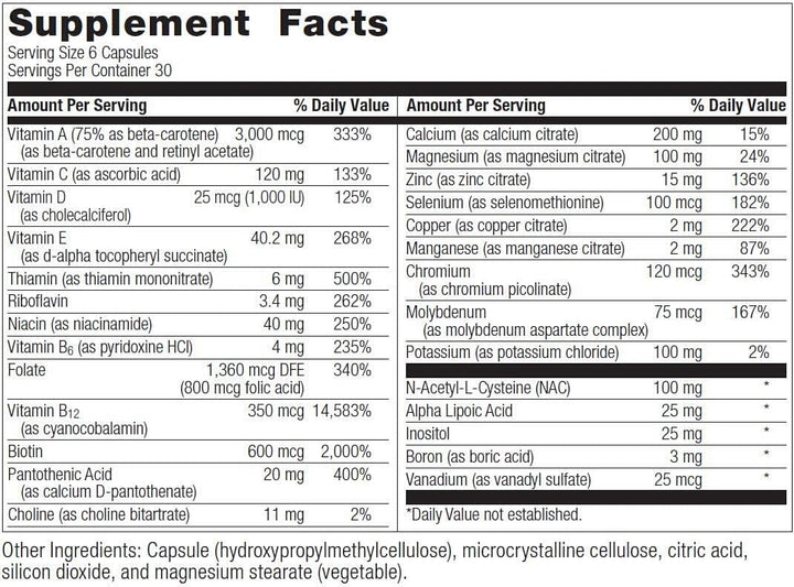 Bariatric Advantage Multi Formula without Iron, High Potency Daily Multivitamin for Bariatric Surgery Patients with 22 Essential Vitamins and Nutrients - 180 Capsules