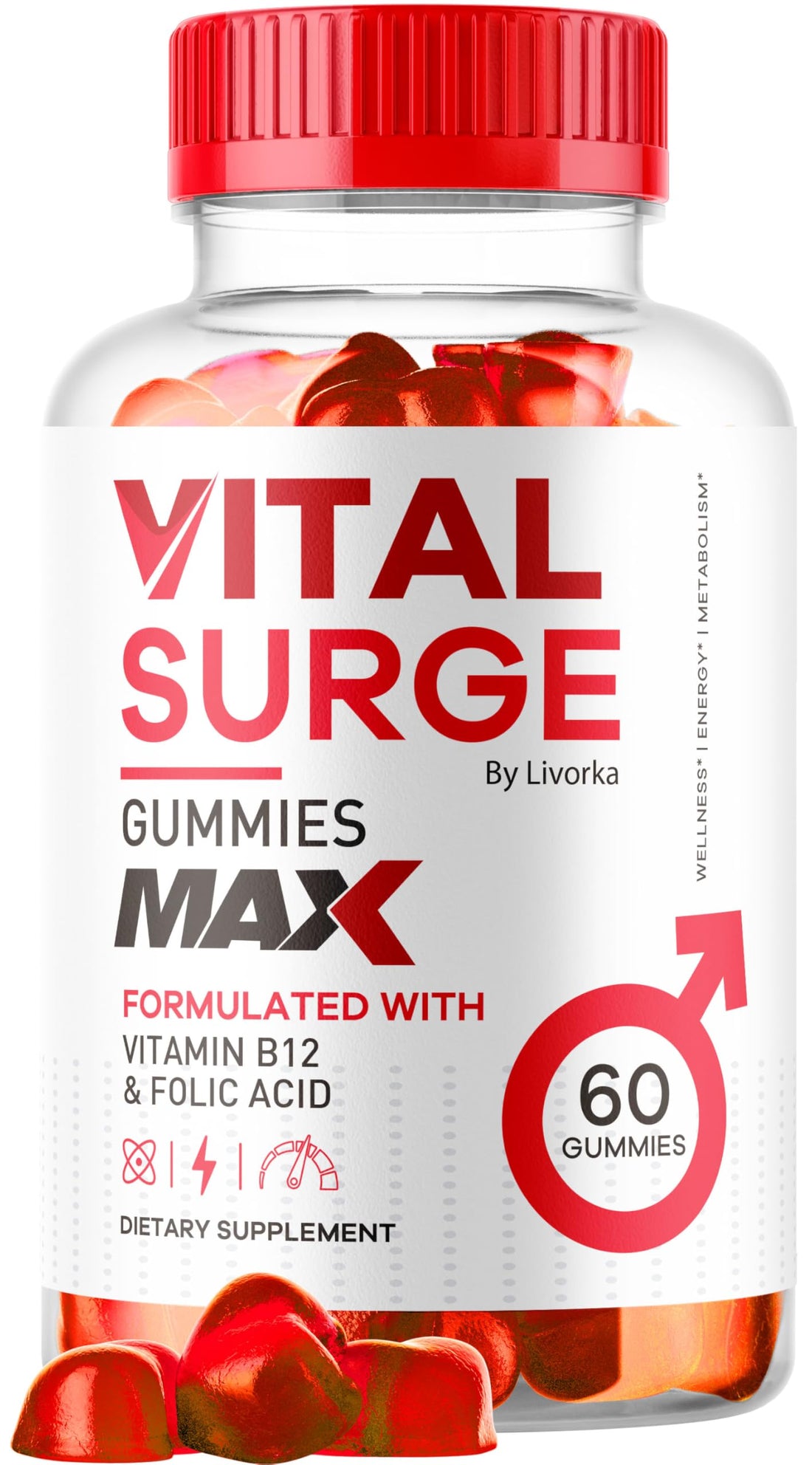 Vital Surge Male Gummies - Men's Performance Gummies, MAX Strength VitalSurge Advanced Formula, VitaSurge for Men Vitale Vita, 1050MG (60 Gummies)