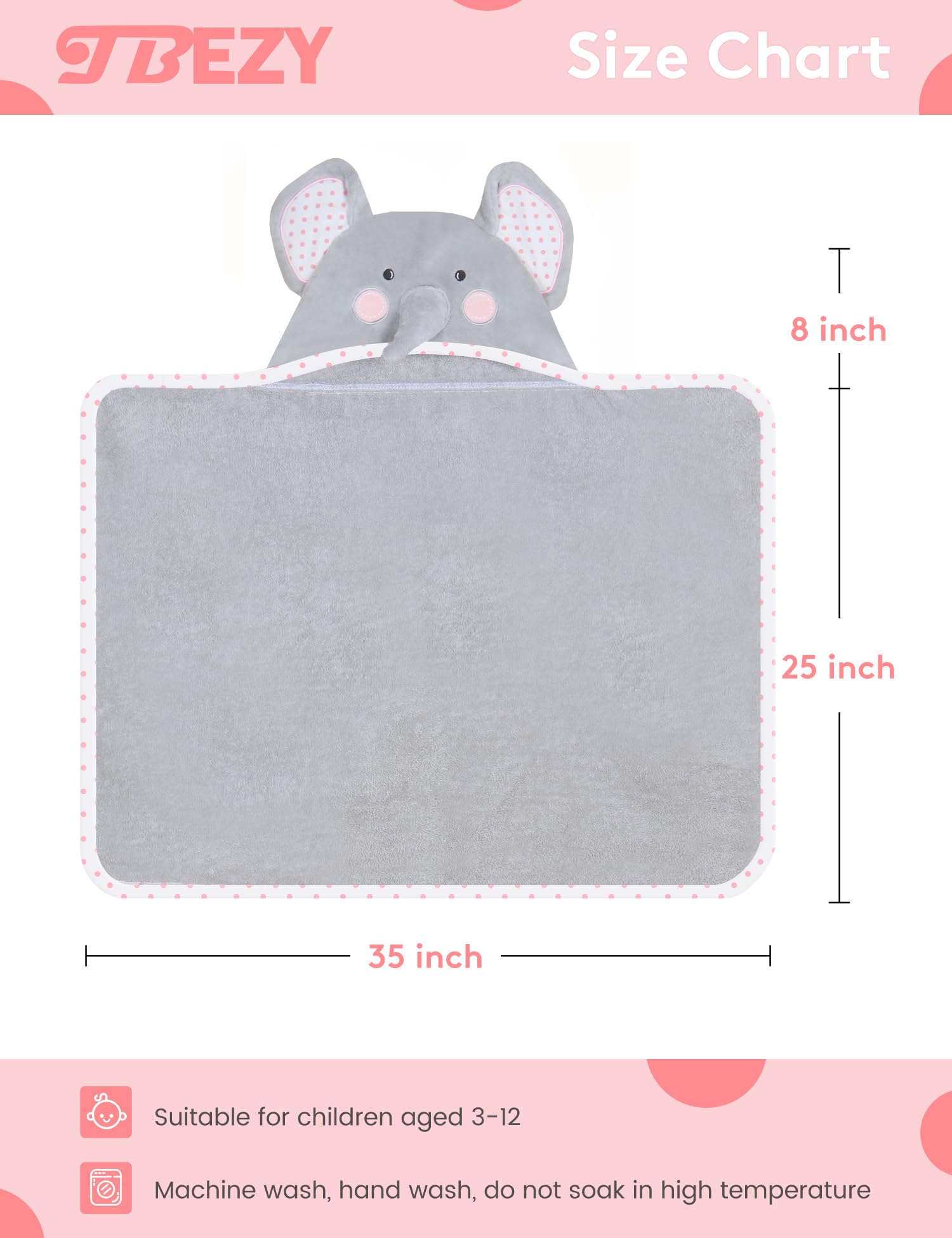 TBEZY Baby Hooded Towel with Unique Animal Design Ultra Soft Thick Cotton Bath Towel for Newborn (Elephant)