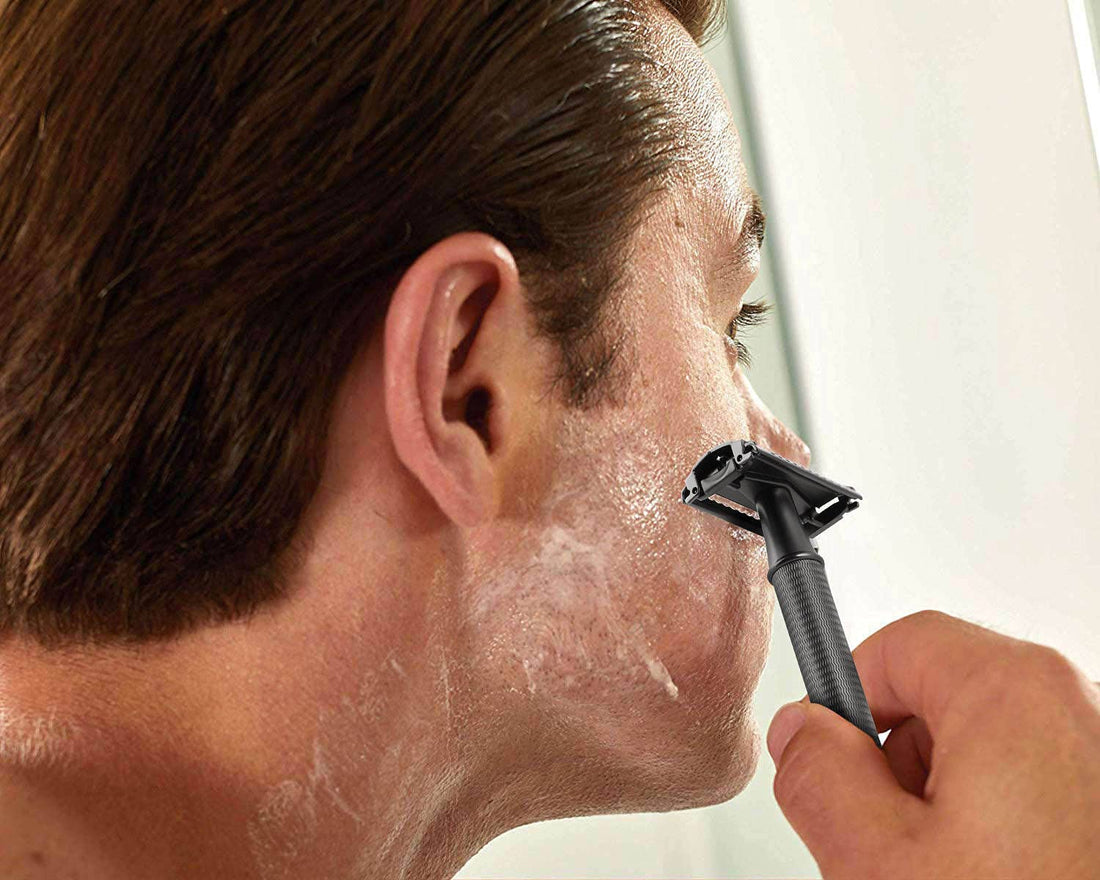 50 BLADES + Facón Vintage Long Handle Double Edge Safety Razor - Platinum Japanese Stainless Steel Blades - Butterfly Open Shaving Razor for Smooth Wet Shaving Experience - 200+ Shaves