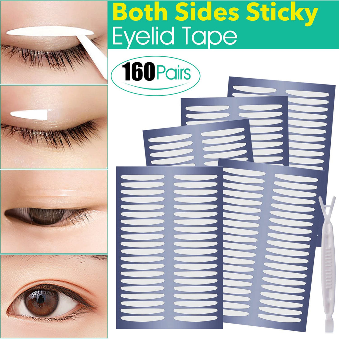 Pormasbenzer 2 Pack Of 100 Pairs: 400Pcs3/200Pairs Ultra Invisible Two-Sided Sticky Double Eyelid Tape Stickers, Instant Eyelid Lift Without Surgery, Perfect For Hooded, Droopy, Uneven, Mono-E