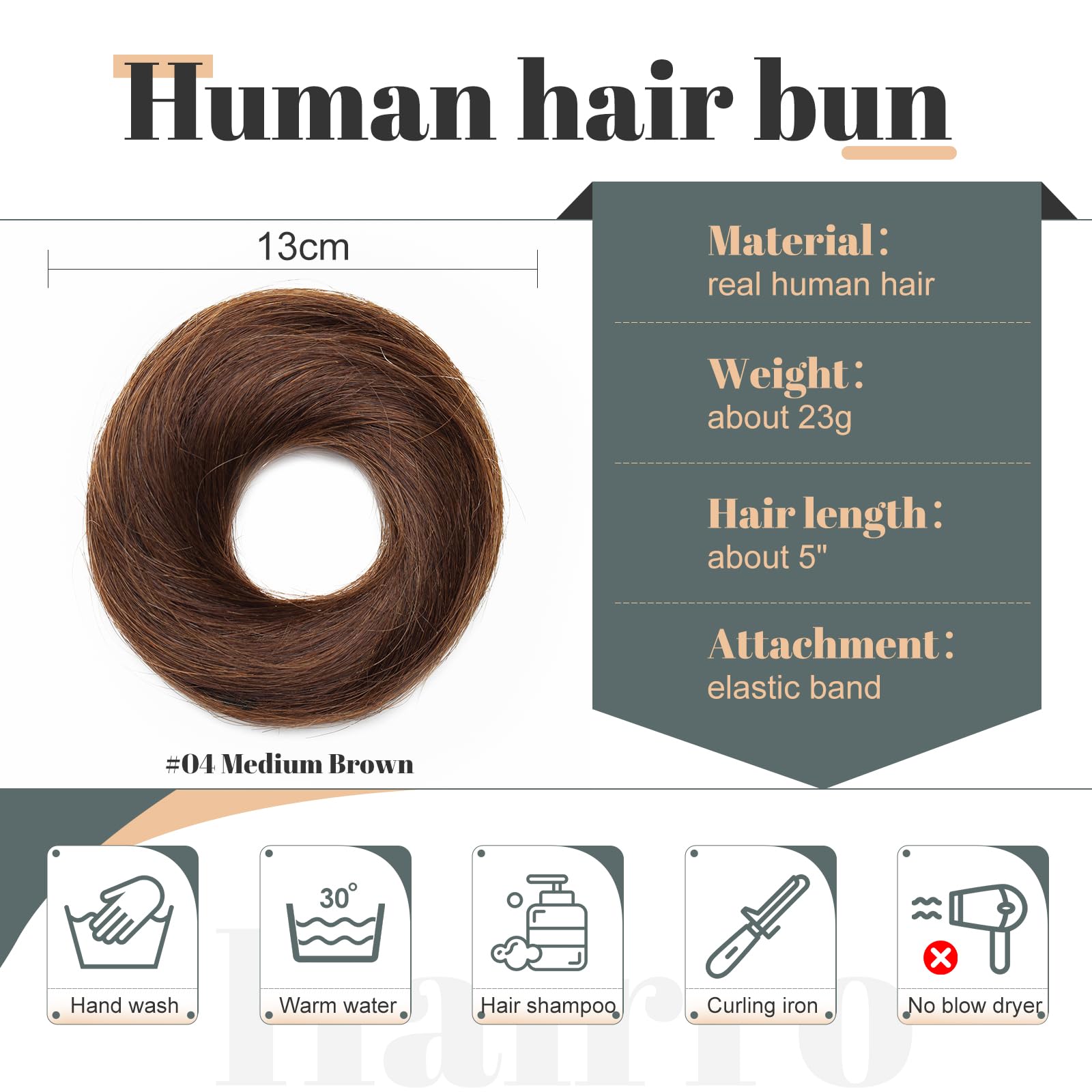 Real Hair Bun 100% Human Hair Up Do Messy Bun Hair Pieces Wavy Updo Remy Scrunchies Donot Elegant Chignons With Elastic Rubber Band Ponytail Scrunchy Hairpiece For Women 1PC 23g #04 Medium Brown