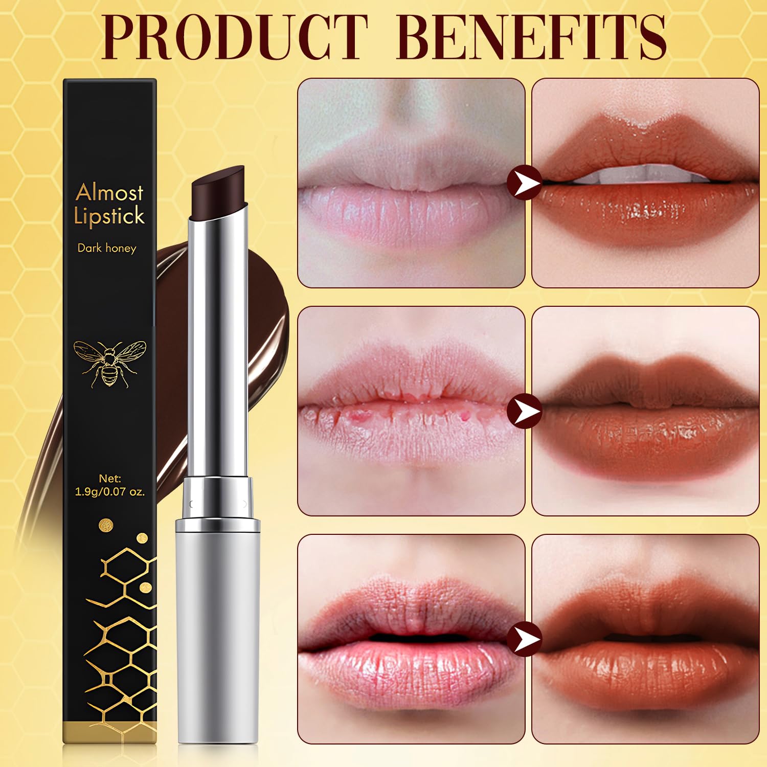 Grenben 2PCS Black Honey Lipstick, Honey Noir Black Honey Lip-stick, B-lack Honey Lip-stick for Women, H-oney Lip, Nourishing and Hydrating Lip Gloss for Women