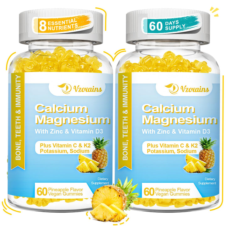 High Absorption Calcium Gummies, Sugar Free Calcium Magnesium Gummies with Vitamin D3 for Men and Women, Pineapple Flavor 120 Cts