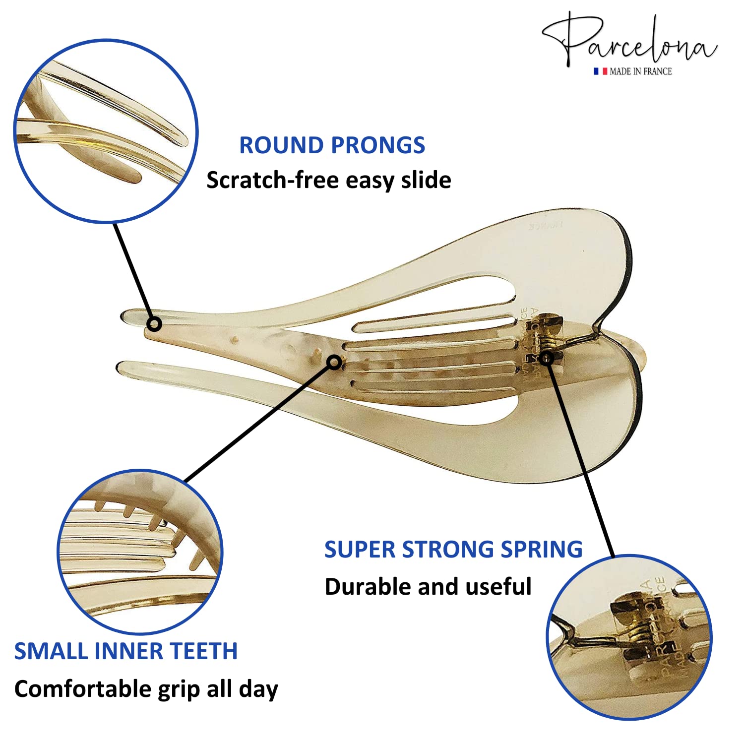 Parcelona French Pelican Ivory Cream Celluloid Acetate 5 Inch Salon Hinge Hair Claw Clip Slide in Secure Grip Clamp Clutcher for Fine and Long Hair