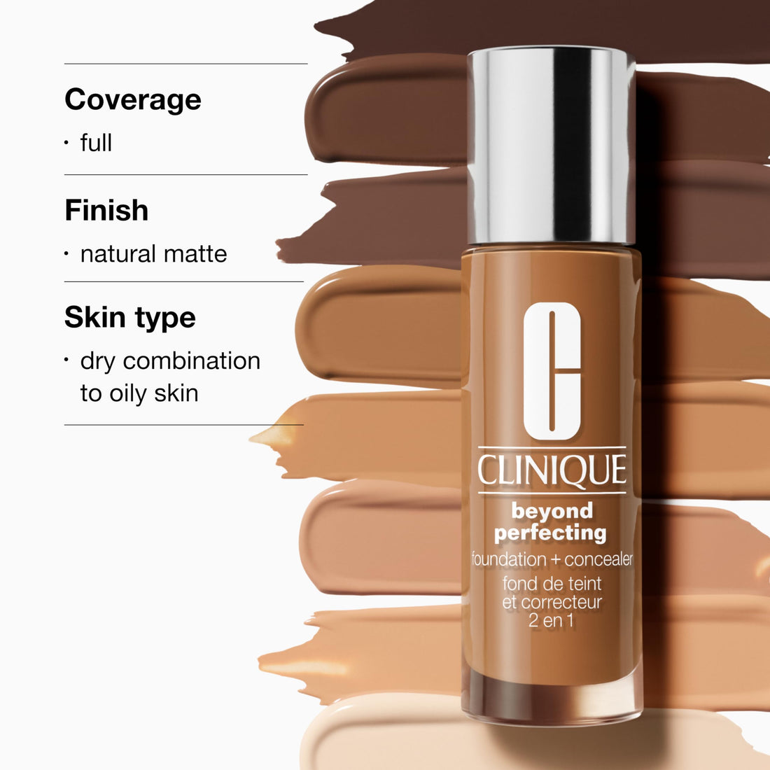 Clinique Beyond Perfecting Lightweight Liquid Foundation + Concealer For Dry Combination to Oily Skin Types | Full Coverage + Natural Matte Finish, Alabaster, 1 Fl Oz