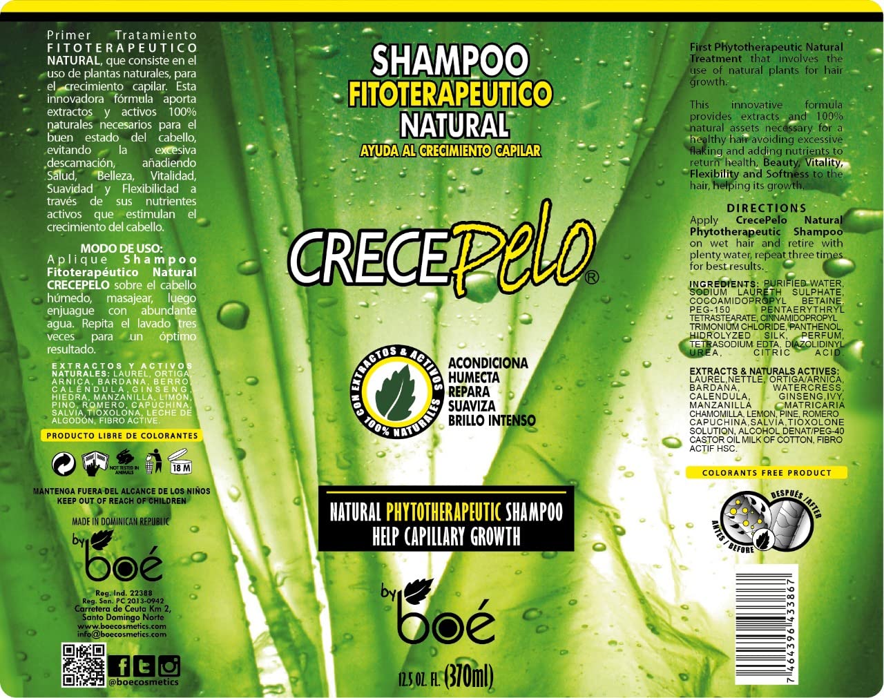 BOE Crece Pelo Shampoo + Rinse 12 oz Combo Set!!