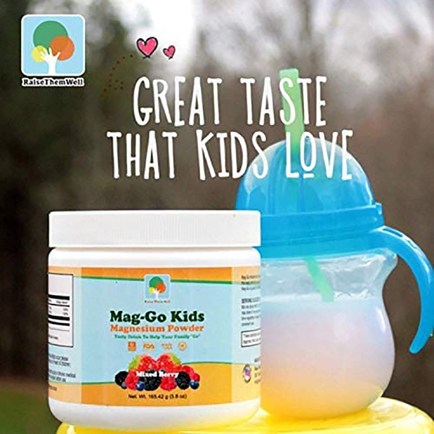 Raise Them Well Mag-Go Kids Magnesium Powder | Constipation Relief (Mixed Berry) | 90 Servings per Tub