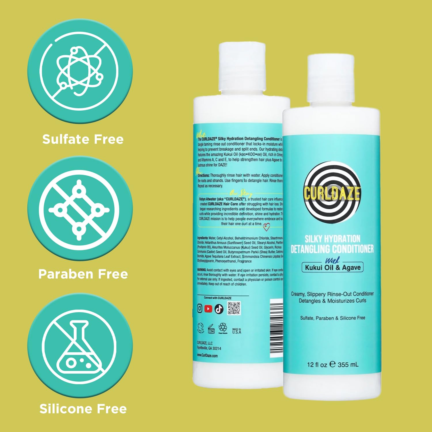 The Curldaze Silky Hydration Creamy Conditioner, Features the Kukui Oil (Koo-Koo-Ee) Oil, Rich in Omega-3 and Vitamins A, C, and E to Strengthen Hair, Agave to Add a Luxurious Shine for Daze!