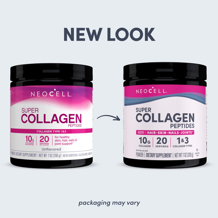 NeoCell Super Collagen Peptides, 10g Collagen Peptides per Serving, Gluten Free, Keto Friendly, Non-GMO, Grass Fed, Healthy Hair, Skin, Nails and Joints, Unflavored Powder, 7 oz., 1 Canister