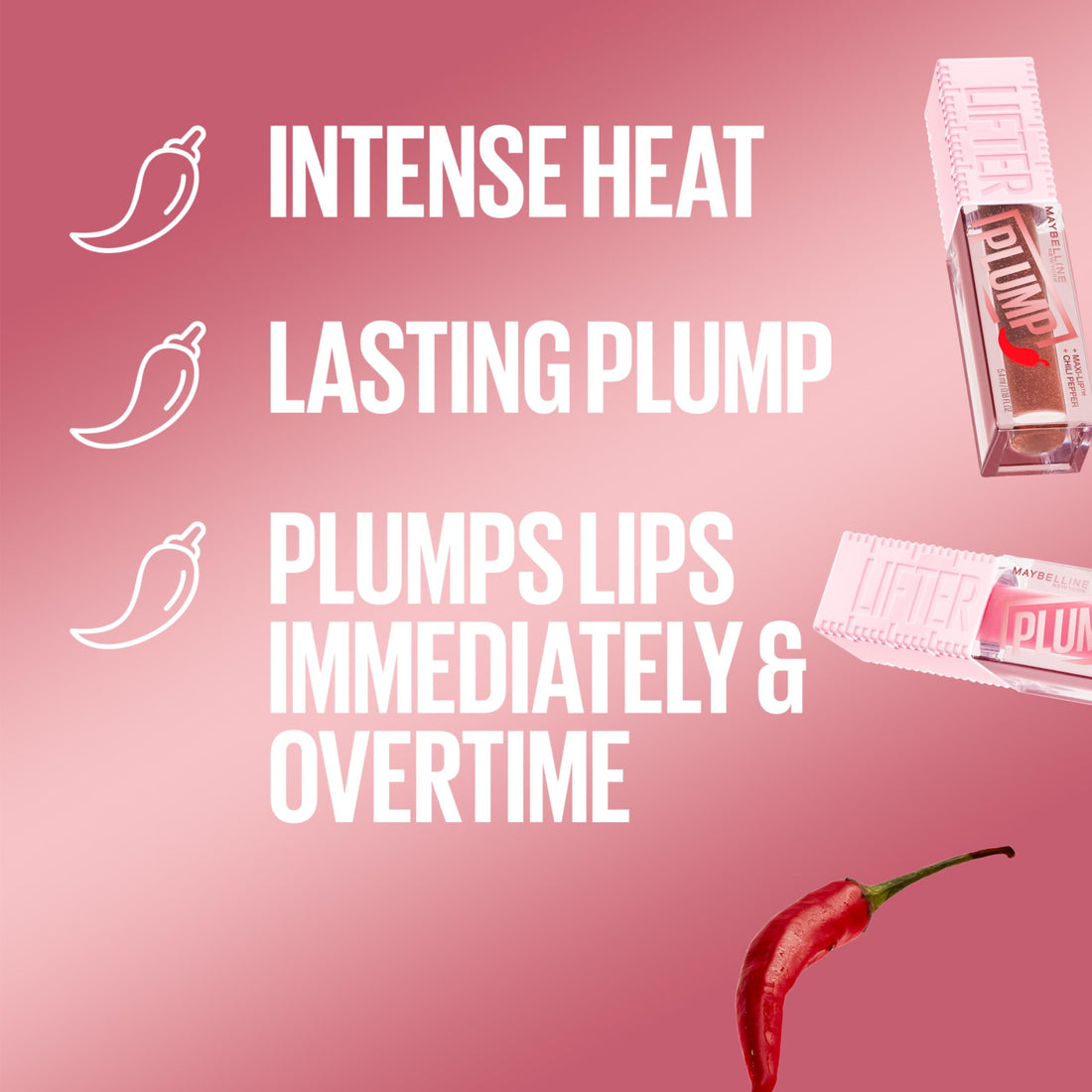 MAYBELLINE Lifter Gloss Lifter Plump, Plumping Lip Gloss with Chili Pepper and 5% Maxi-Lip, Red Flag, Sheer Red, 1 Count