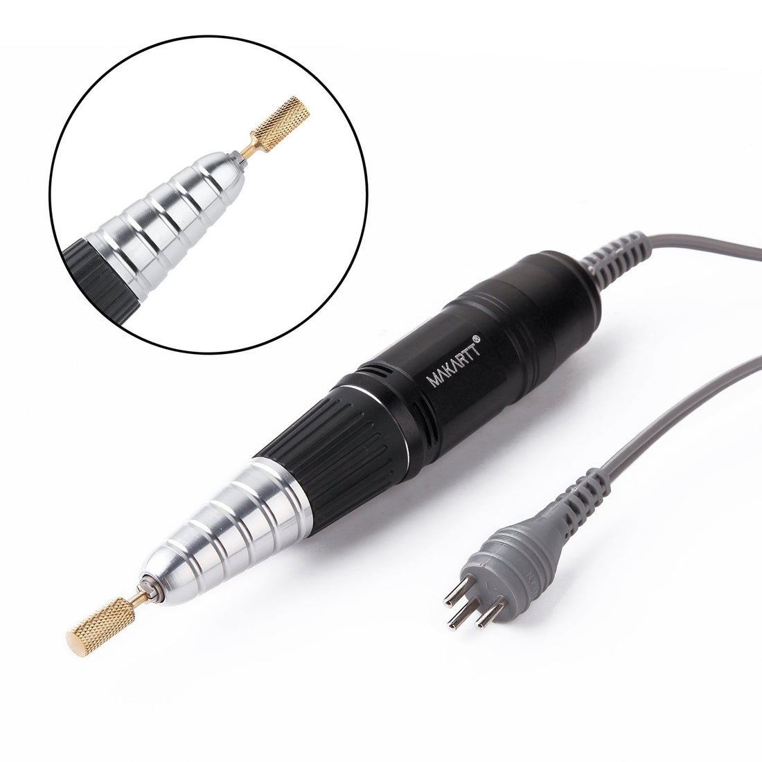 Makartt 30000RPM Up200 Nail Drill Handpiece 3 Pins Professional E File for Gel Nail Drill Bit Black