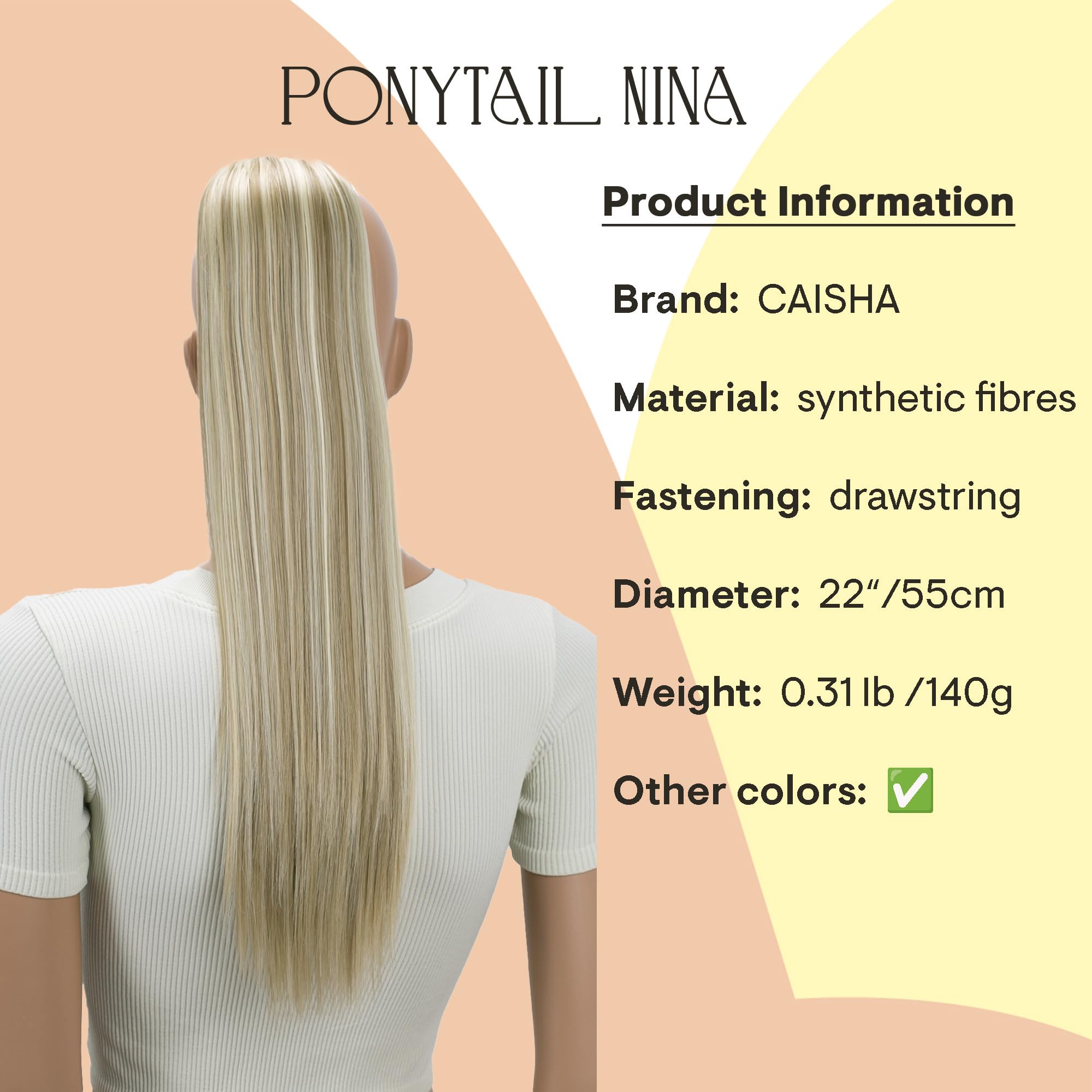 PRTTYSHOP 22 Hairpiece Ponytail Extension Drawstring Voluminous Straigth Natural Blonde With Highlights PH527
