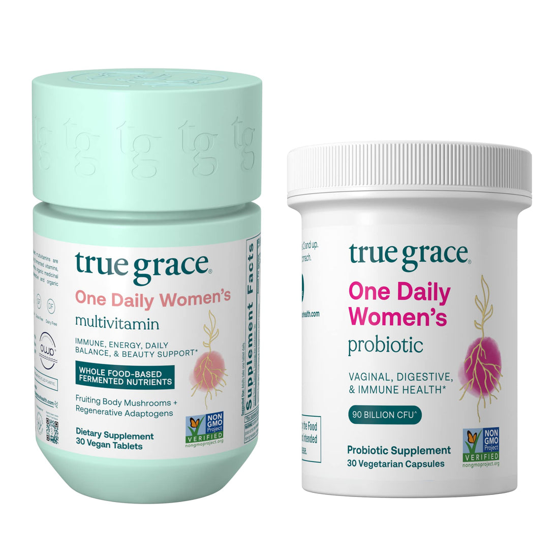 True Grace One Daily Women’s Multivitamin (30 Vegan Tablets) & One Daily Women’s Probiotic (30 Vegetarian Capsules) - Gluten Free, Soy Free, Organic - 30-Day Supply of Each