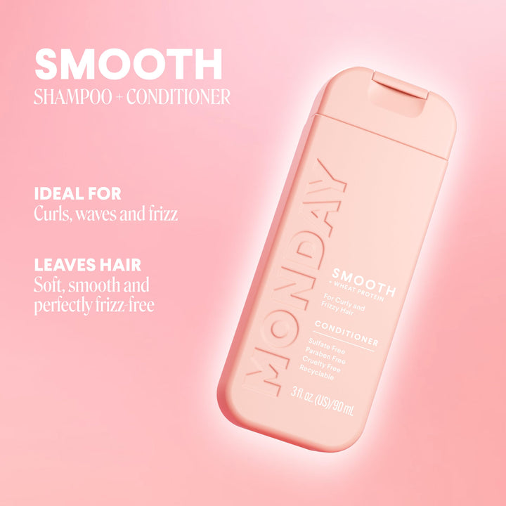 Monday Haircare Smooth Shampoo & Conditioner Travel Pack - 3oz, 90ML Travel Kit (2 x Shampoo,2 x Conditioner)