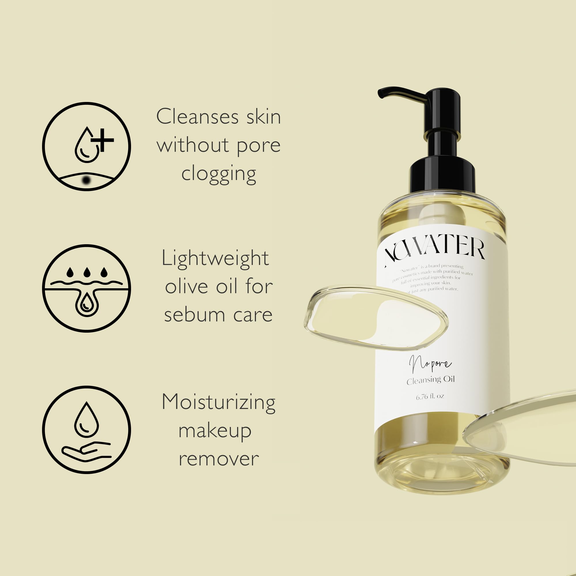 NOWATER No Pore Cleansing Oil | Makeup Cleansing Oil | Pore Cleansing, Blackheads Removal | Olive Oil, Tea Tree, Squalane | Korean Skin Care for face (6.76 fl.oz)