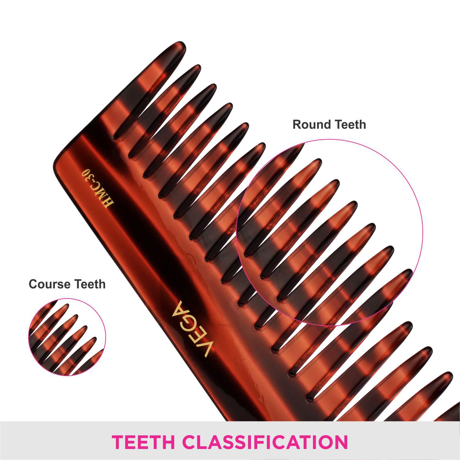 Vega Large Shampoo Hair Comb with Wide Teeth,Handmade (India's No.1* Hair Comb Brand)For Men and Women, (HMC-30)