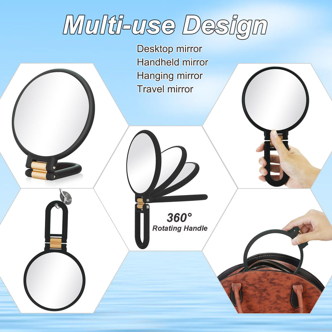 Martvex 1x 20x Magnifying Travel Mirror, Hand Mirror with Handle - Double Side Hand Held Mirror with 1x 20x Magnification & Foldable Handle, Portable Travel Makeup Hand Mirror for Women (Black)