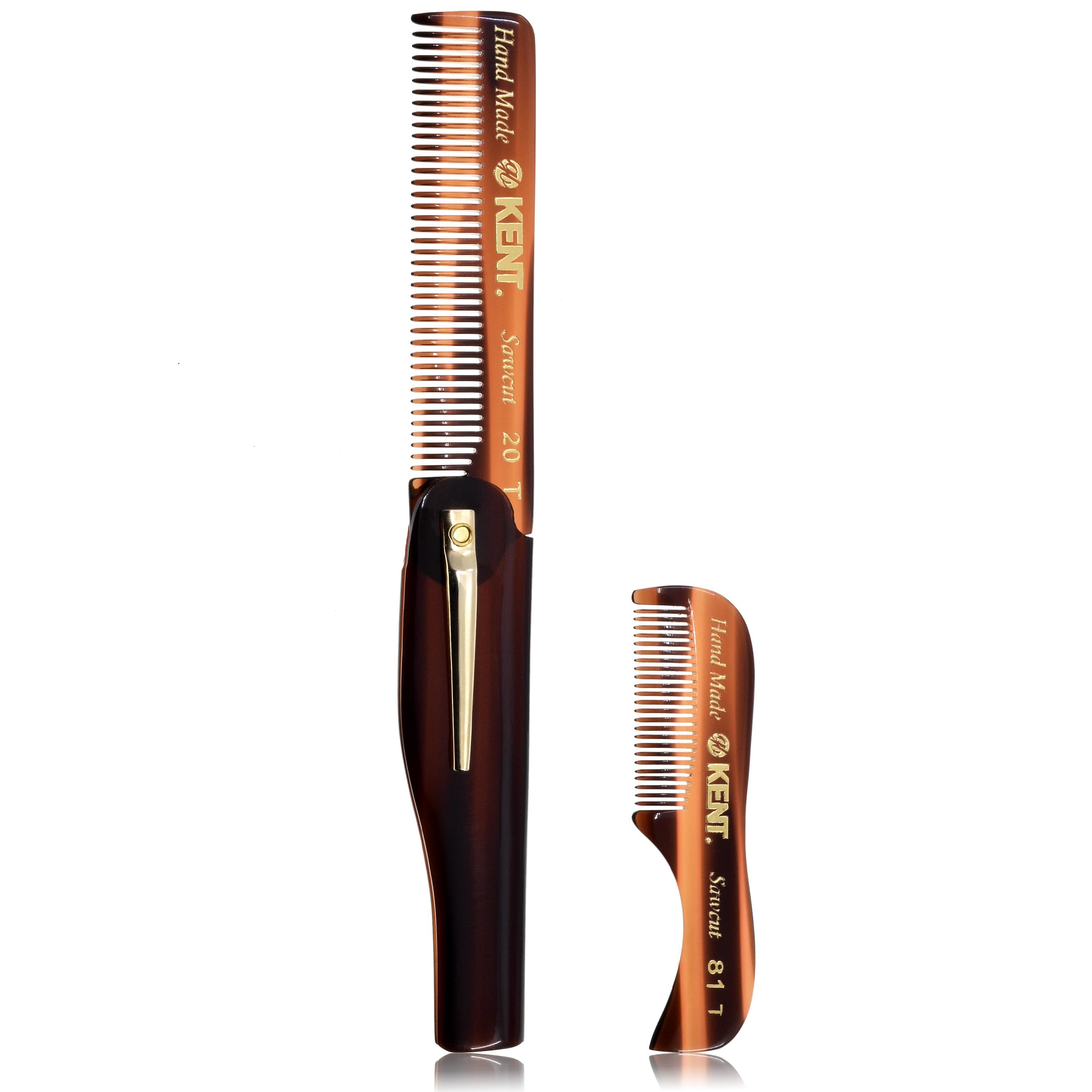 Kent 81T Beard and Moustache Comb + 20T Folding Pocket Comb with Clip by Kent
