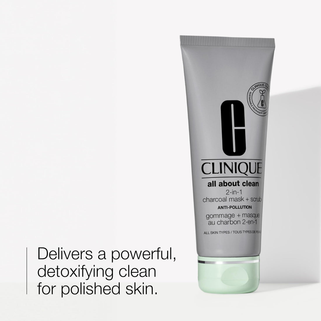 Clinique All About Clean 2-in-1 Charcoal Mask + Clay-Based Scrub, Cleansing Face Mask + Exfoliating Face Scrub For All Skin Types | Exfoliating + Refining, 3.4 Ounce