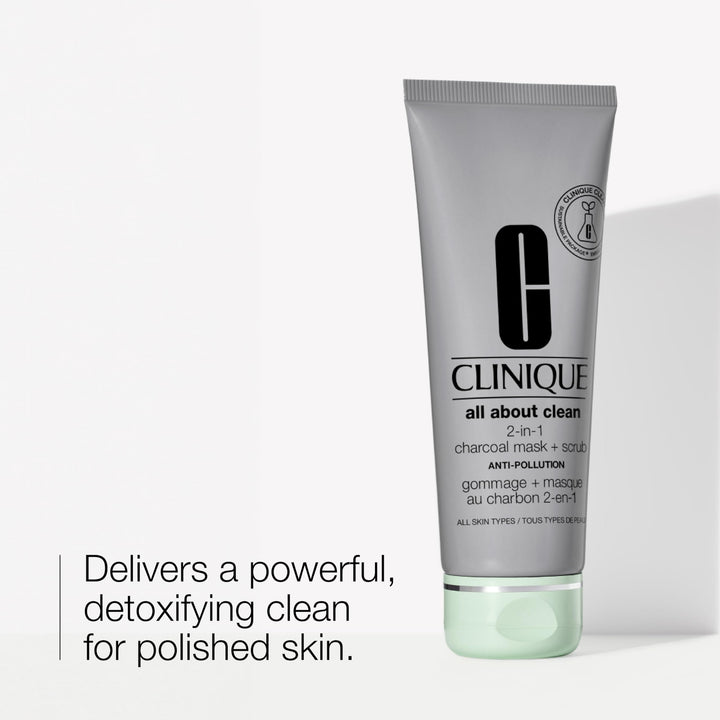 Clinique All About Clean 2-in-1 Charcoal Mask + Clay-Based Scrub, Cleansing Face Mask + Exfoliating Face Scrub For All Skin Types | Exfoliating + Refining, 3.4 Ounce
