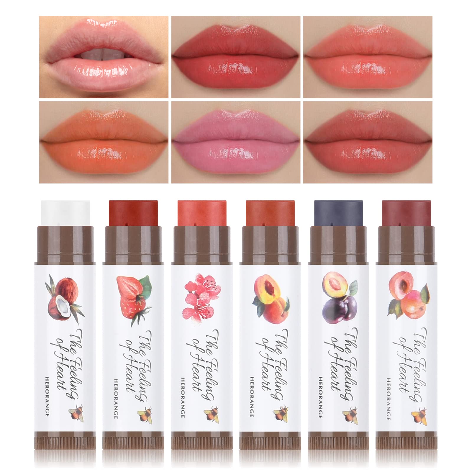 FREEORR Tinted Lip Balm, Tinted Chapstick 2 in 1 Moisturizing Lip Balm and Buildable Lipstick, Instant Hydration Chapped Lips and Pale Lips, Keep Lips Hydrated Lip Moisturizer, 0.16Oz, Pack of 6