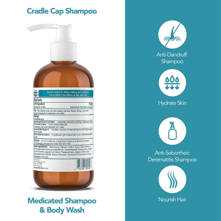 Happy Cappy Dr. Eddie’s Medicated Shampoo and Body Wash- Baby Dandruff Shampoo, Helps Cradle Cap and Seborrheic Dermatitis, Reduces Redness, Dermatologist Tested, Fragrance-Free- 8 Fl Oz (Pack of 4)