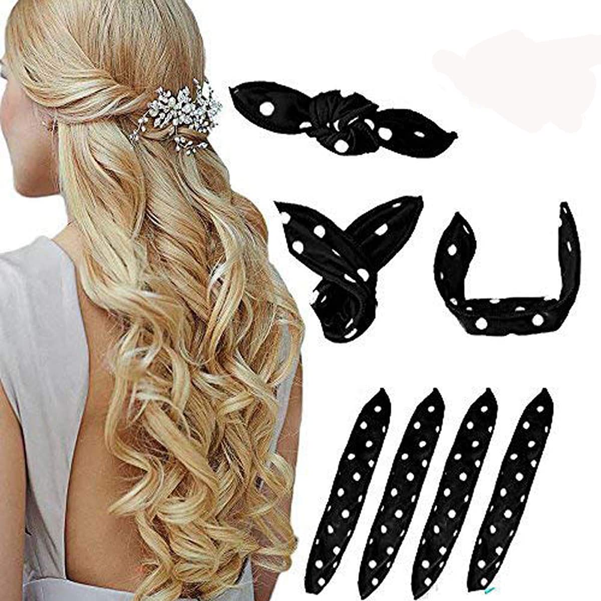 CC&SS Black: Foam Hair Curlers, Pillow Cloth Hair Rollers, No Heat Sleeping Soft Sponge Rollers For Long, Short, Thick & Thin Hair Spiral Curls Hair Free Headband (Black)