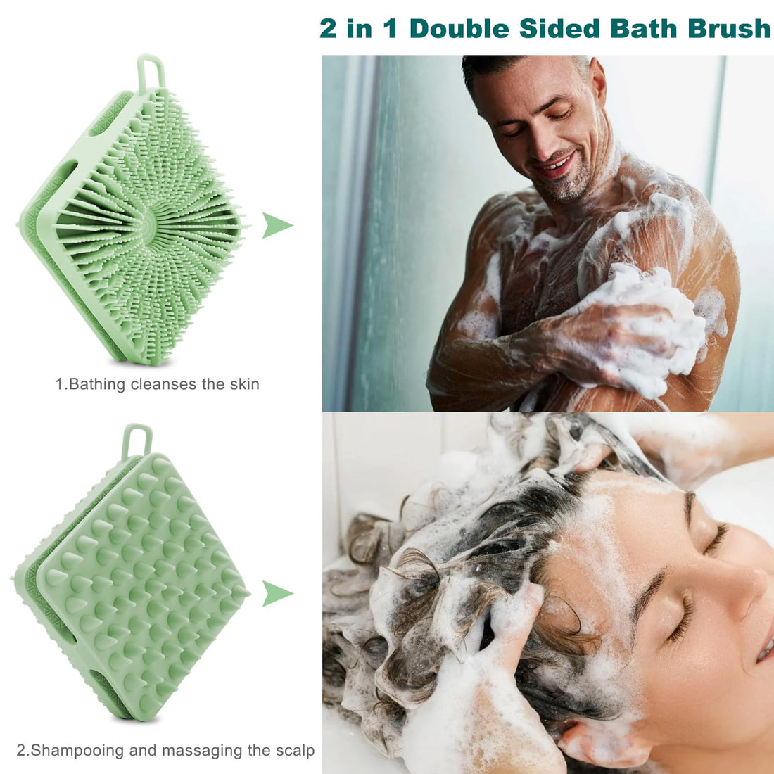 Silicone Body Scrubber, Silicone Loofah Double-Sided Body Brush,Silicone Shower Scrubber and Scalp Massager Shampoo Brush for Sensitive Kids Women Men All Kinds of Skin (Grass Green)