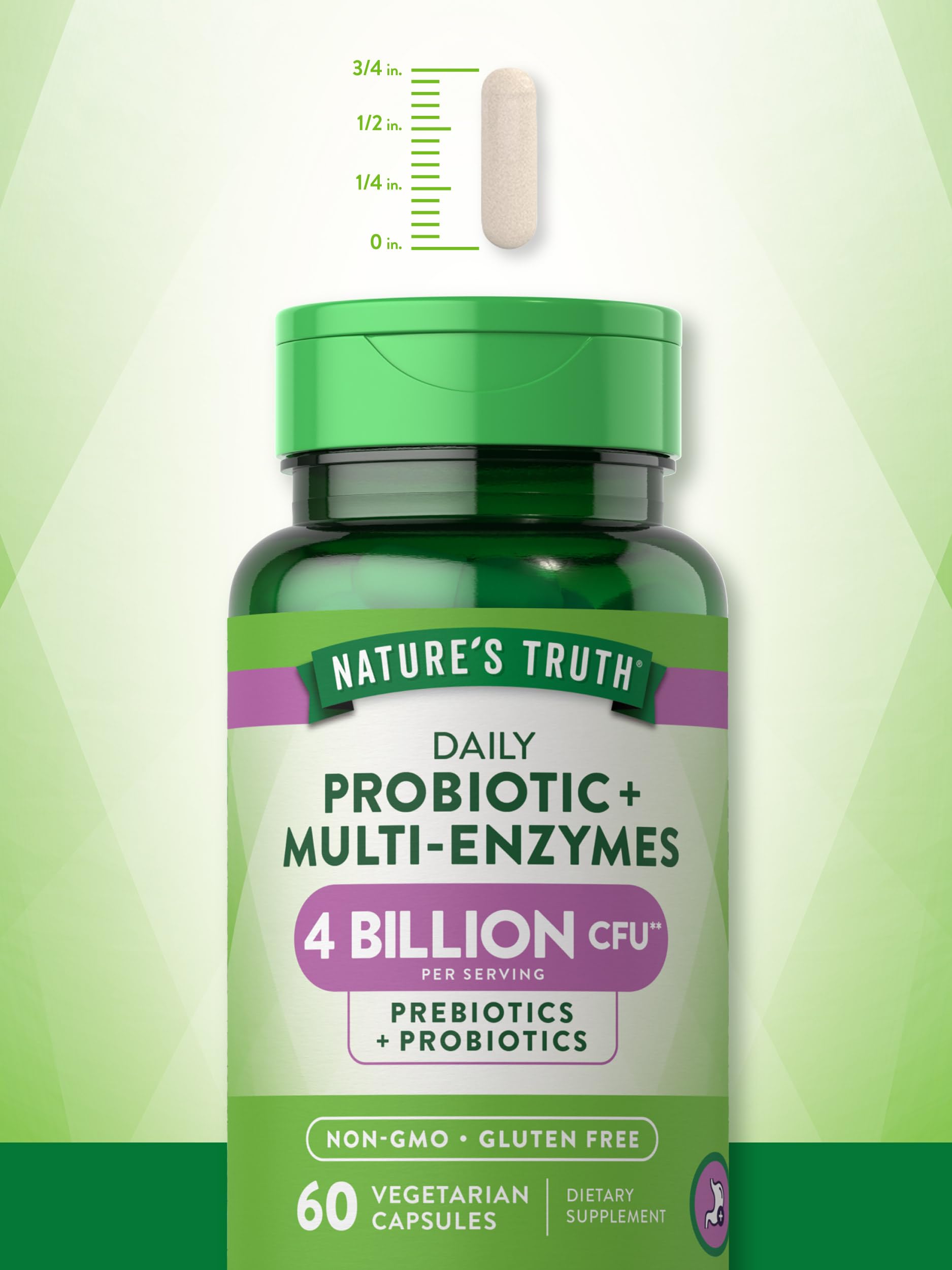 Nature's Truth Probiotics with Enzymes | 60 Capsules | Stomach Friendly for Men and Women | Non-GMO & Gluten Free Digestive Health Supplement