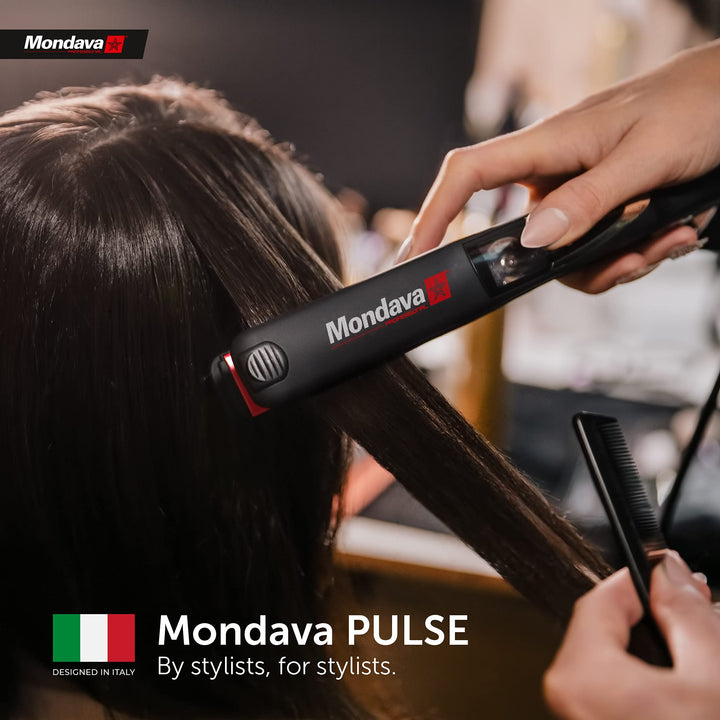 MONDAVA PROFESSIONAL 1 Ceramic Tourmaline Ionic Flat Iron Hair Straightener - Dual Voltage Adjustable Digital Technology, Straighten & Style Wild Hair Fast, Perfect For All Types (PULSE Vibrating)