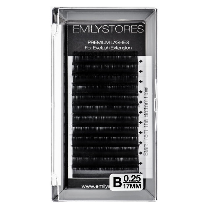 17MM : EMILYSTORES Eyelash Extensions 0.25mm Thickness B Curl Length 17mm Silk Mink Fake Eye Lashes In One Tray