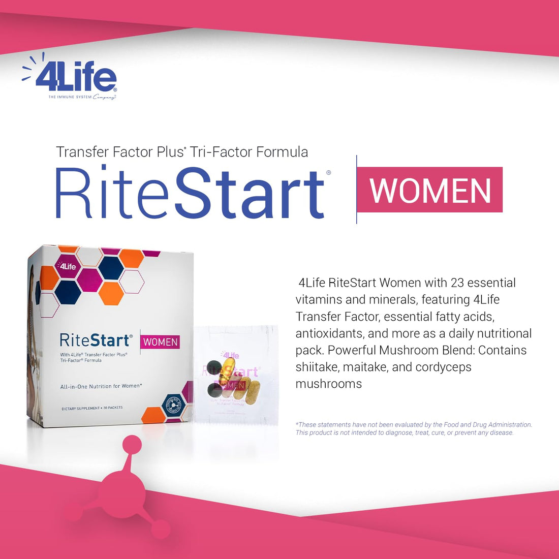 4Life RiteStart Women - Daily Nutritional Pack Supports Immune System Health - Daily Supplement Formula with Zinc, Vitamin C, Biotin, Iron, and Selenium - 1 Box (30 Packets)