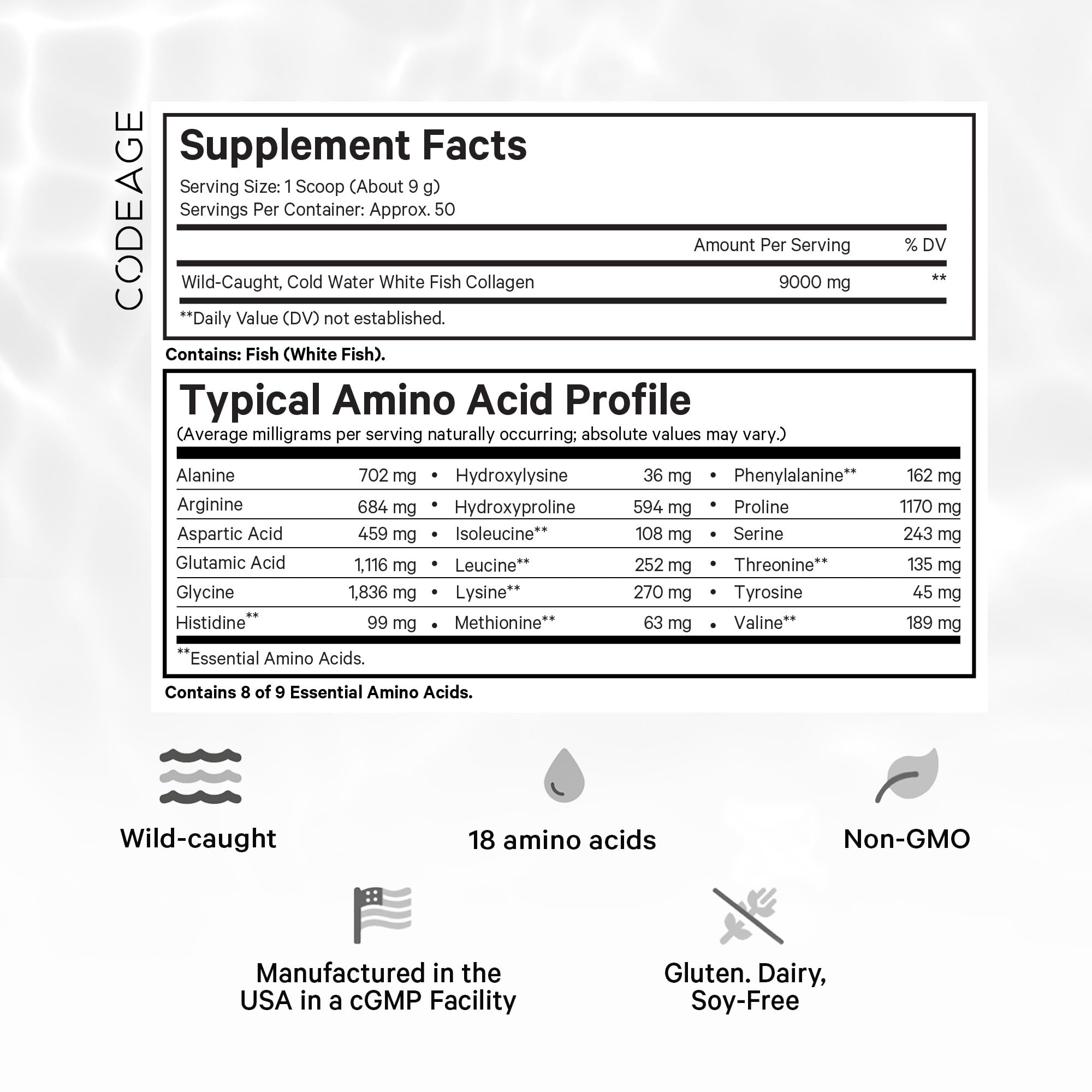 Codeage Marine Collagen Powder - Wild-Caught Hydrolyzed Fish Collagen Peptides - Type 1 & 3 Collagen Protein Supplement - Amino Acids for Skin, Hair, Nails - Paleo Friendly, Non-GMO, 15.87 Ounces