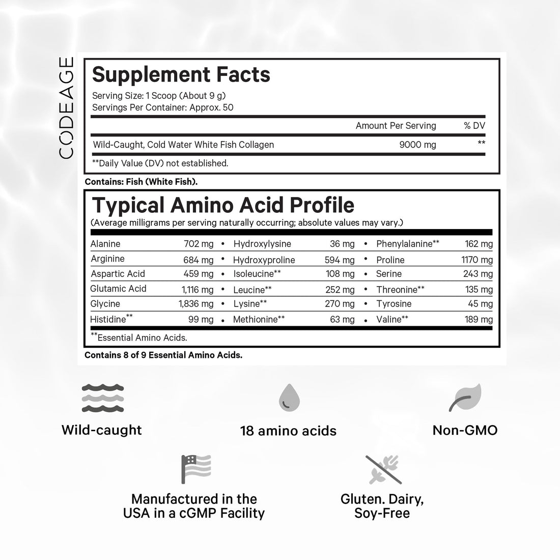 Codeage Marine Collagen Powder - Wild-Caught Hydrolyzed Fish Collagen Peptides - Type 1 & 3 Collagen Protein Supplement - Amino Acids for Skin, Hair, Nails - Paleo Friendly, Non-GMO, 15.87 Ounces