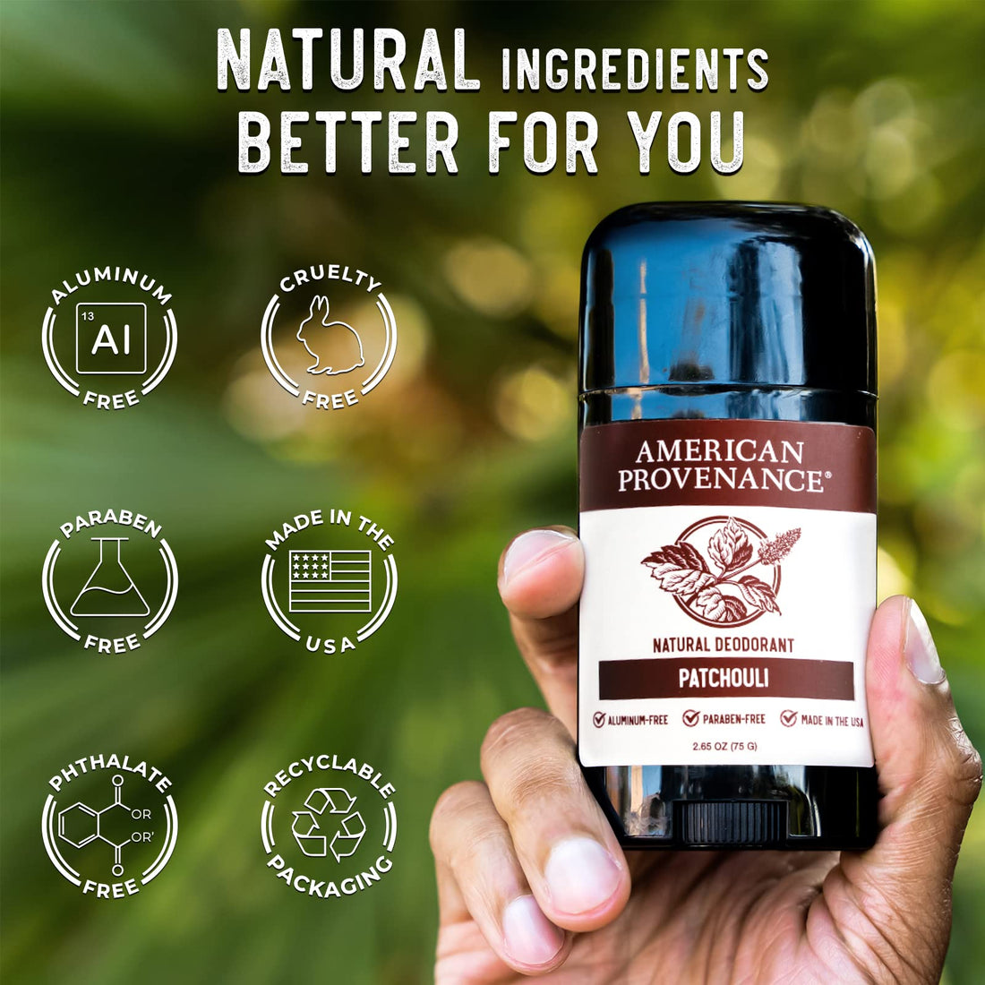 American Provenance Aluminum Free Natural Deodorant For Women and Men - Patchouli - 24 Hour Protection - Cruelty Free - Made in the USA (1 pack)