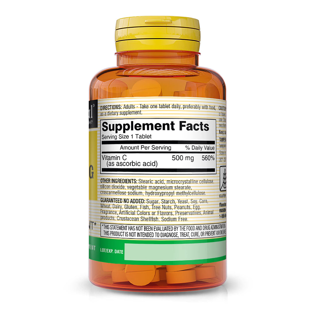 MASON NATURAL Vitamin C 500 mg - Supports Healthy Immune System, Antioxidant and Essential Nutrient, 100 Tablets