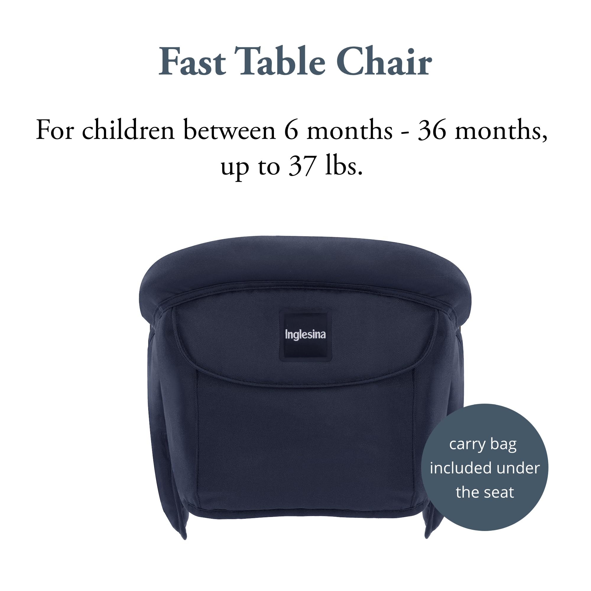 Inglesina Fast Table Chair, Navy - Portable Baby High Chair - for Babies & Toddlers up to 37 lbs - Collapsible Design - Fits Tables 0.8'' to 3.5'' Thick - Compact & Easy to Use - Travel Bag Included
