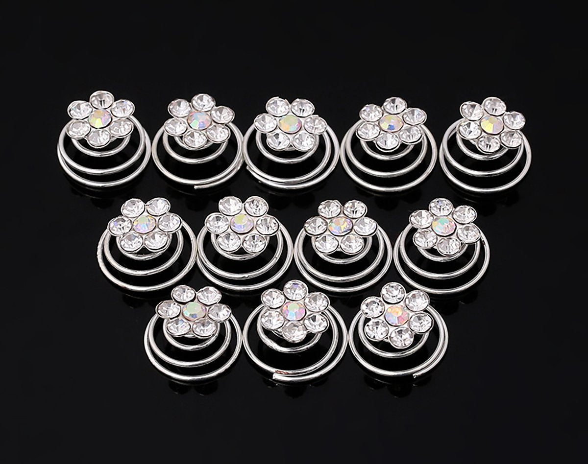 Fodattm C# : 24Pcs Rhinestones Crystal Spirals Hair Pin Clip Imitation Pearl Spin Pin Swirl Hair Twists Coils Hairpin Bun Stick Pick (C#)