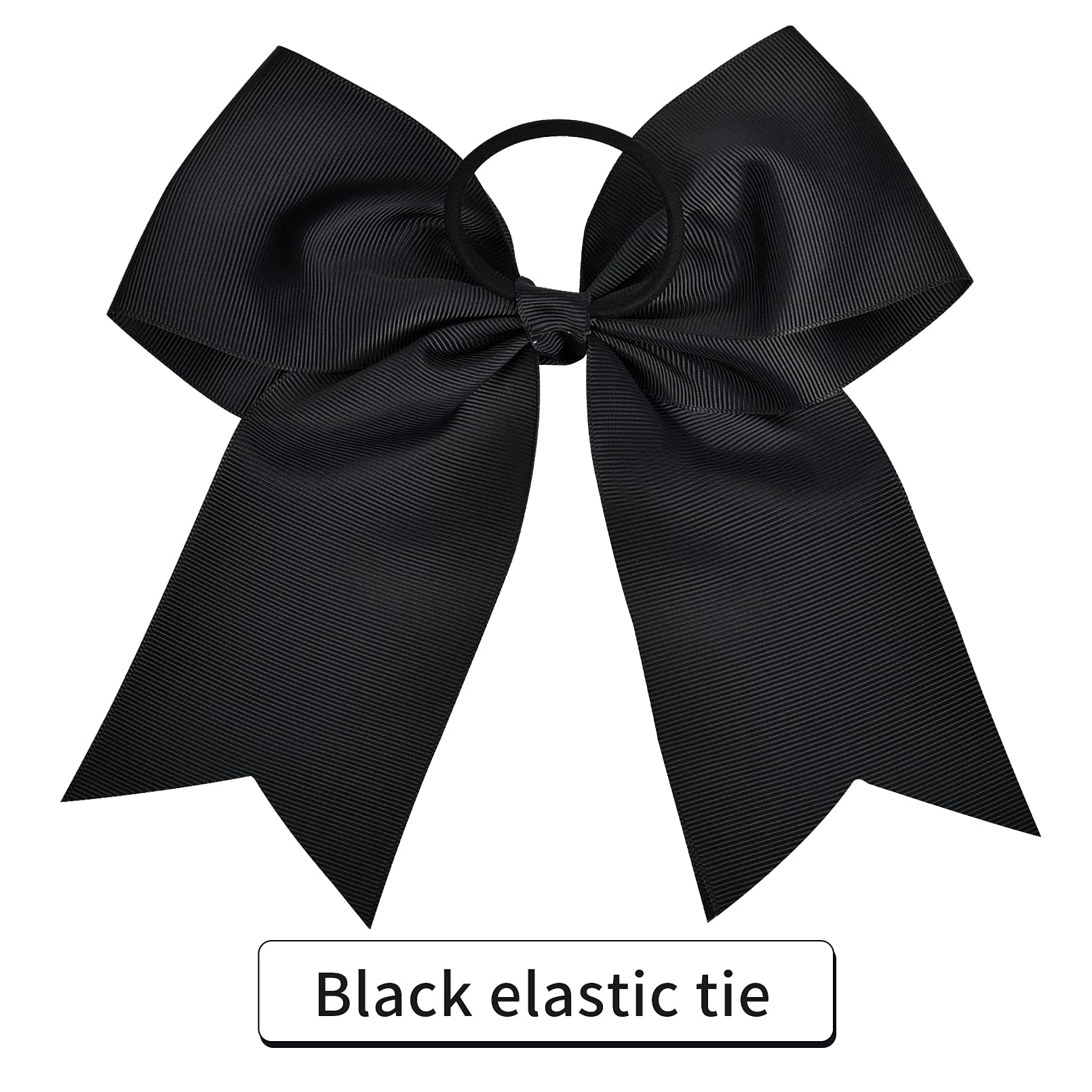 Aileam 12-Black: 12 Pcs Large Cheer Bows 8 Bulk Hair Bow Accessories With Ponytail Holder For Girls High School College Cheerleading